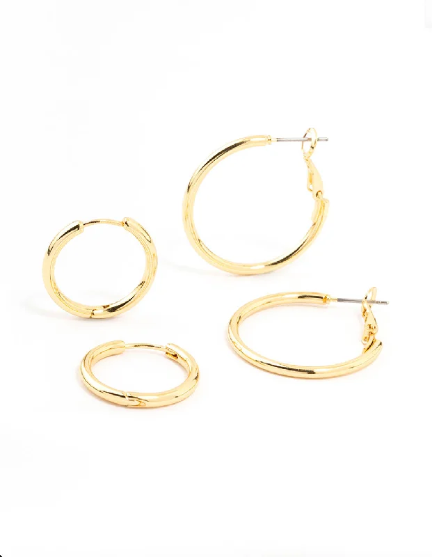 Elegant earrings with ruby accents-Gold Plated Thin Small & Medium Hoop Earrings 2-Pack