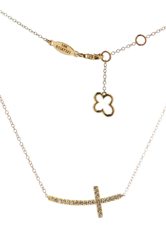 Classic pearl necklaces for women-14K Yellow Gold Curved Sideways Cross Necklace SKU: 57201