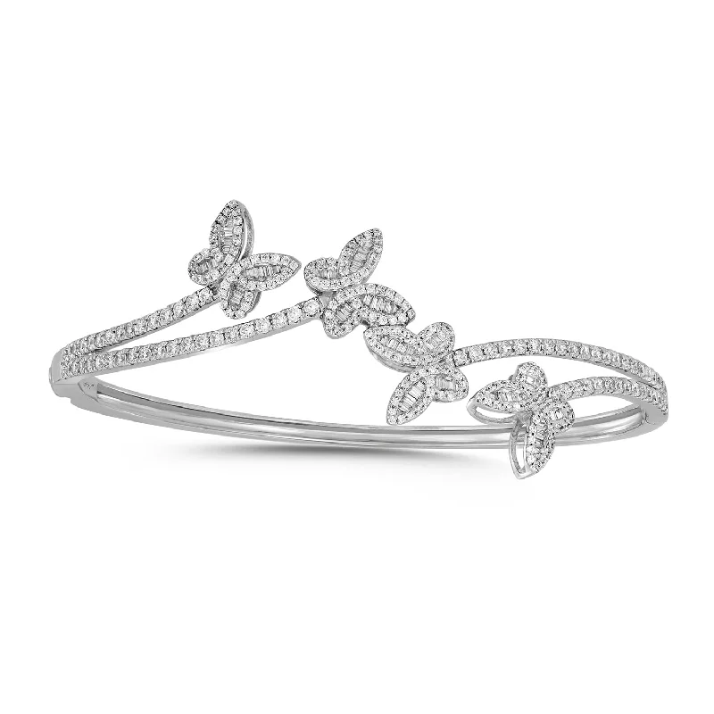 Personalized bangles with name engravings-LADIES BANGLE 1.75CT ROUND/BAGUETTE DIAMOND 14K WHITE GOLD