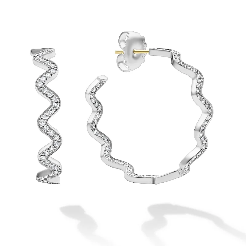 Unique earrings with fancy-cut diamonds-Caviar Spark Large Wave Diamond Hoop Earrings