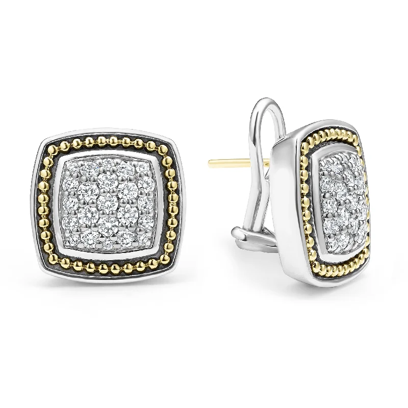 Beautiful silver earrings with sapphires-Rittenhouse Two-Tone Caviar Diamond Omega Clip Earrings