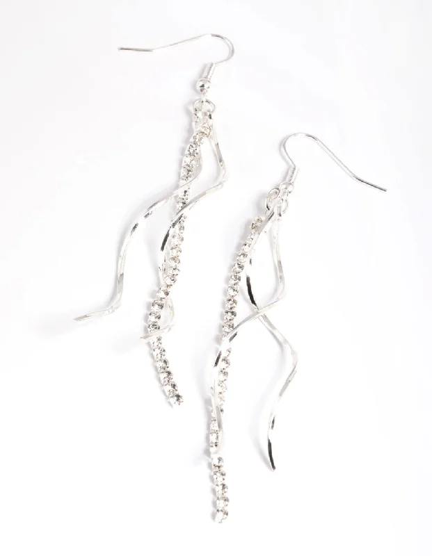 Luxury earrings with sapphires-Silver Cupchain & Twist Drop Earrings