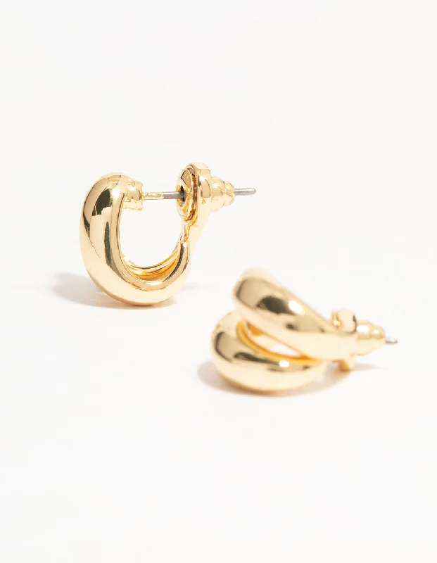 Elegant drop earrings for women-Gold Plated Double Mini Stud Earrings