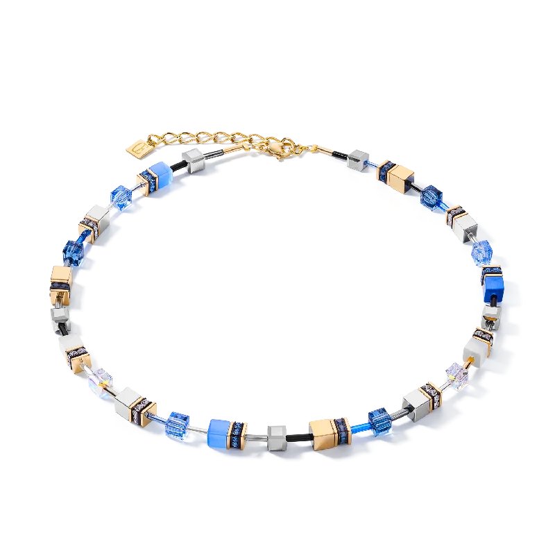 Personalized gold necklaces for women-GeoCUBE® Necklace blue-gold