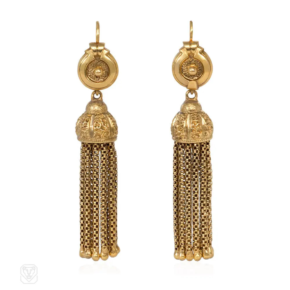 Statement earrings for women-Antique tassel earrings, France