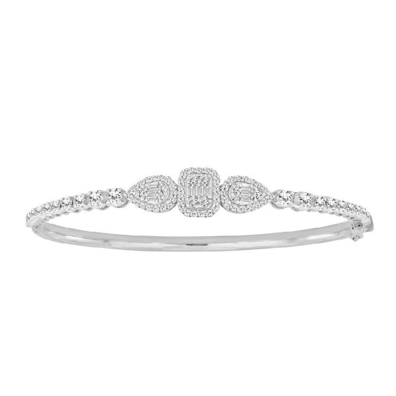 Stunning bangle sets for women-LADIES BANGLE 1.50CT ROUND/BAGUETTE DIAMOND 14K WHITE GOLD