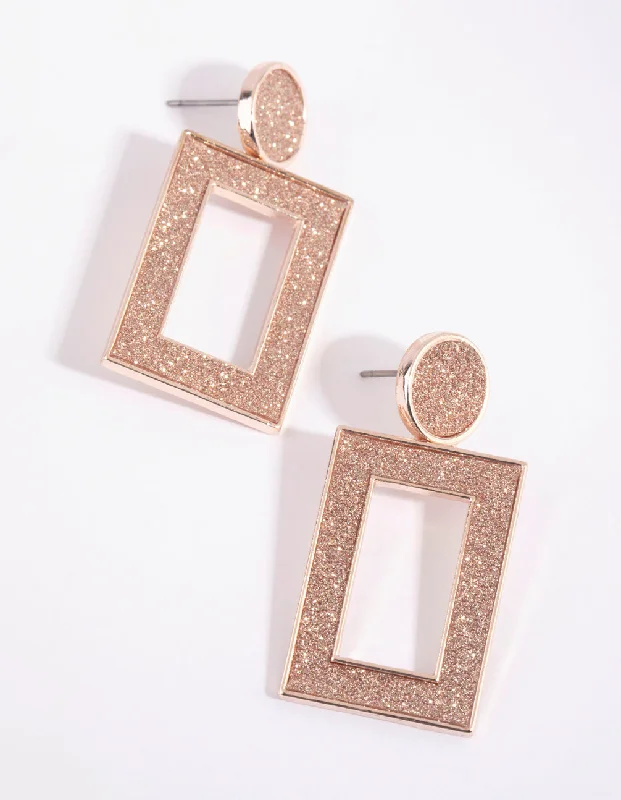 Elegant drop earrings with citrine-Rose Gold Rectangular Glitter Earrings