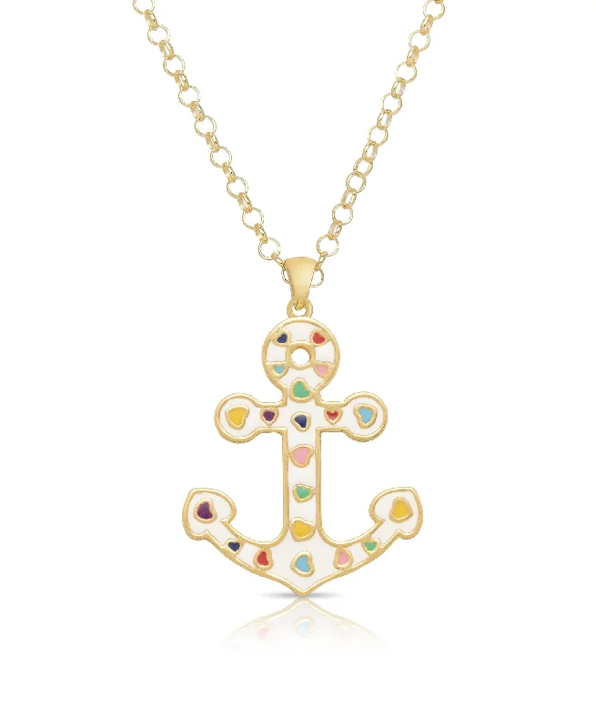 Vintage-style necklaces with diamonds-Anchor Pendant (White and Multi Hearts)