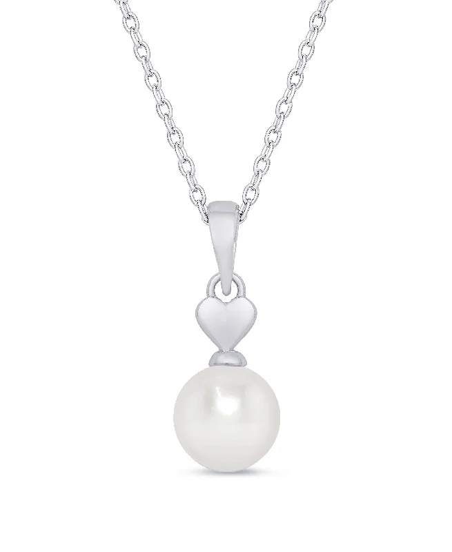 Personalized necklaces with names-Heart & Freshwater Pearl Pendant in Sterling Silver