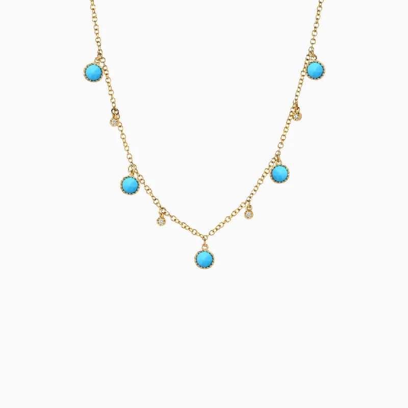 Modern silver necklaces for women-Dangling Turquoise and Diamond Necklace