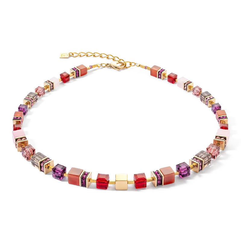 Elegant gold necklaces for women-GeoCUBE® Precious statement necklace gold-red