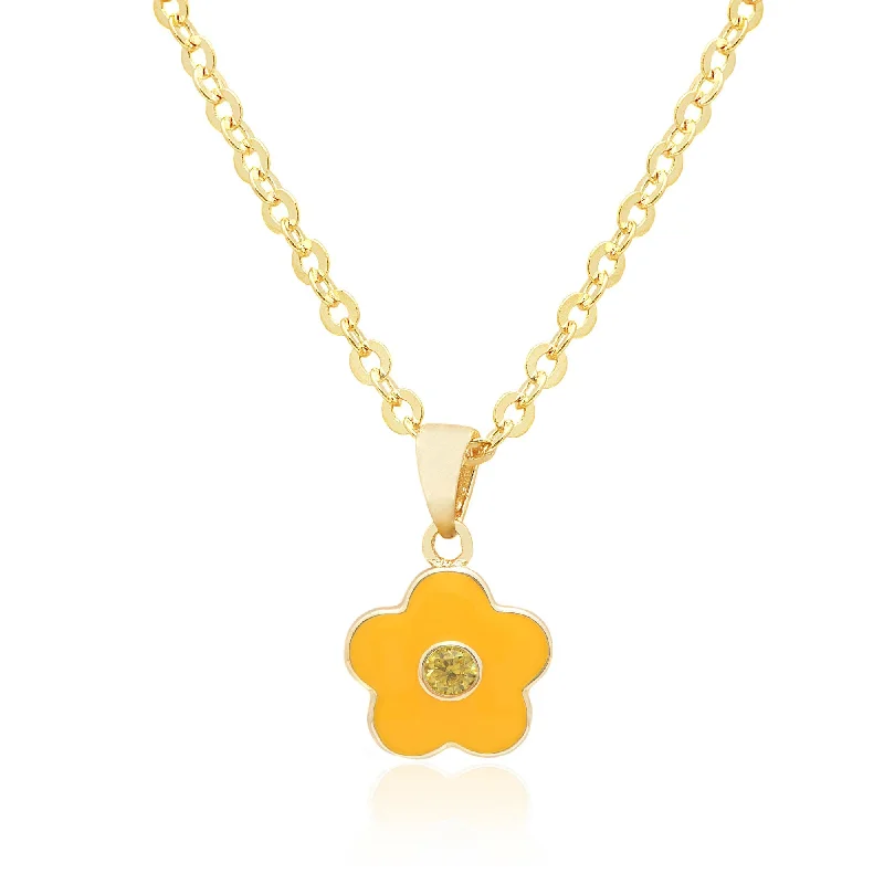 Unique necklaces with sapphire stones-Flower with Crystal Necklace - Yellow