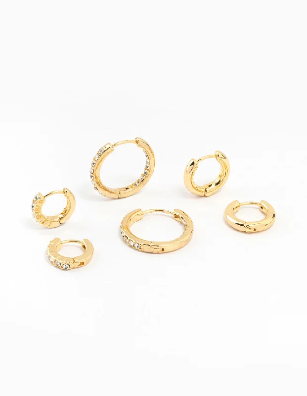 Simple gold stud earrings-Gold Plated Diamante Huggie Earrings