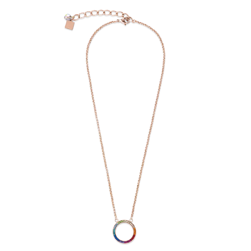 Beautiful necklaces with crystal accents-Necklace Ring Crystals pavé & stainless steel rose gold & multicolour