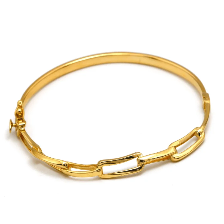 Unique gold bangles with designs-Real Gold Flat Twisted Paper Clip Link Bangle 3226 (Size 15) BA1584