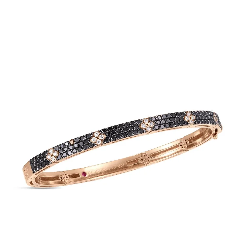 Beautiful gemstone bracelets for women-Roberto Coin 18K Rose Gold Bangle With Black & White Diamonds