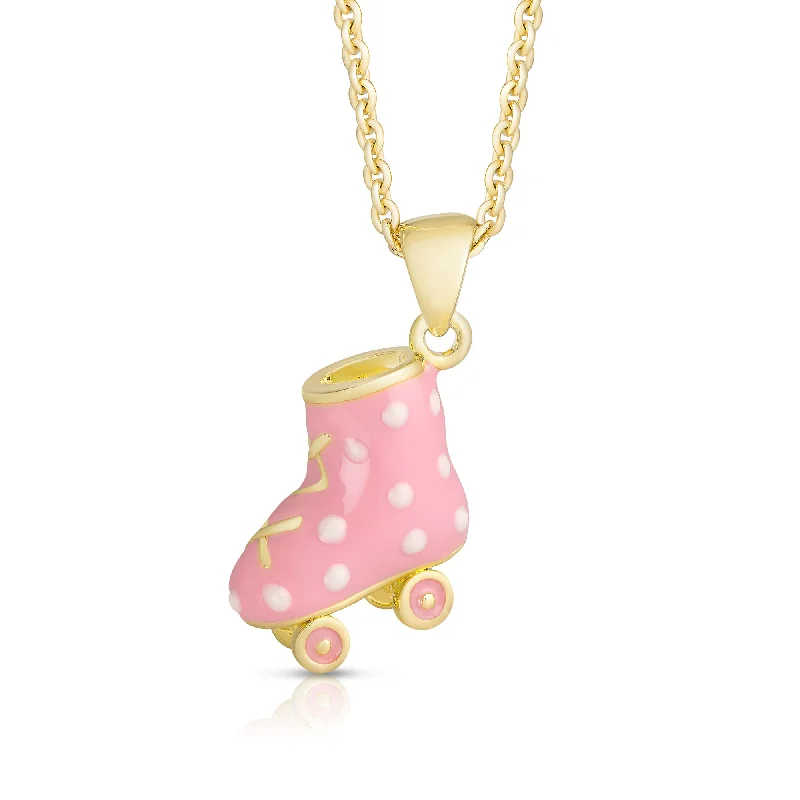 Custom necklaces with birthstone accents-3D Roller Skate Necklace (White Polka Dot)