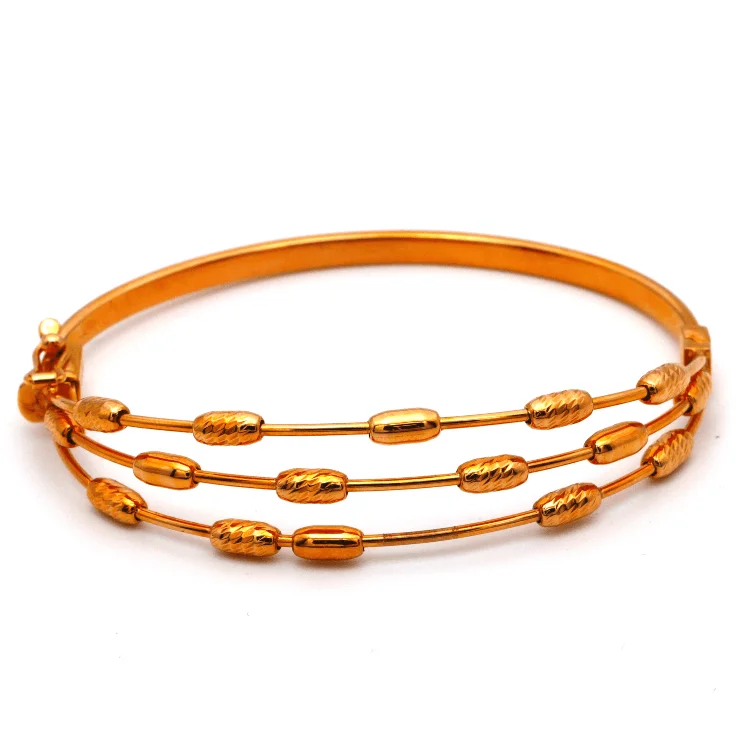 Trendy bracelets with colorful beads-Real Gold 3 Stem Rose Gold Bangle 2829 (SIZE 14) BA1217