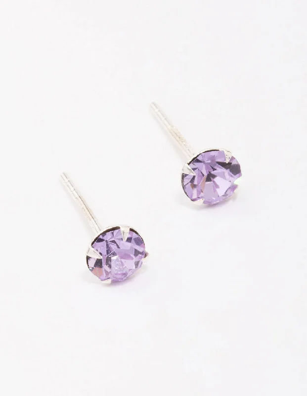 Stunning earrings with garnet stones-Sterling Silver Lilac Czech Crystal Small Stud Earrings