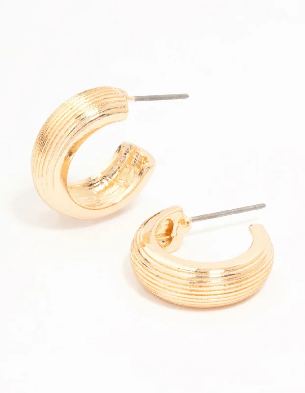 Unique earrings with fancy-cut diamonds-Gold Fluted Small Hoop Earrings