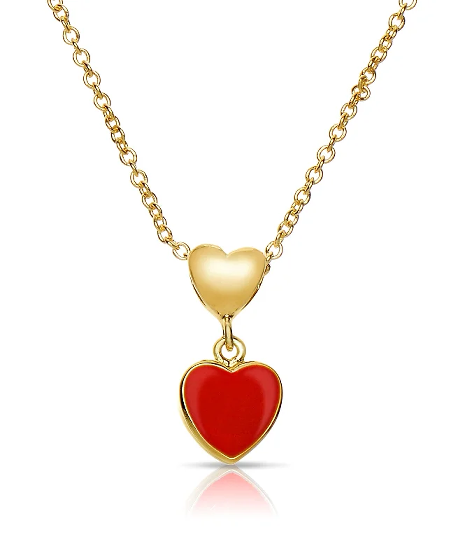 Stunning necklaces with turquoise stones-Double Heart Pendant (Red)