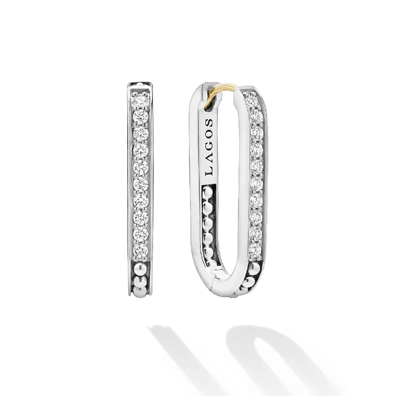 Unique earrings with fancy-cut diamonds-Caviar Spark Linear Diamond Hoop Earrings