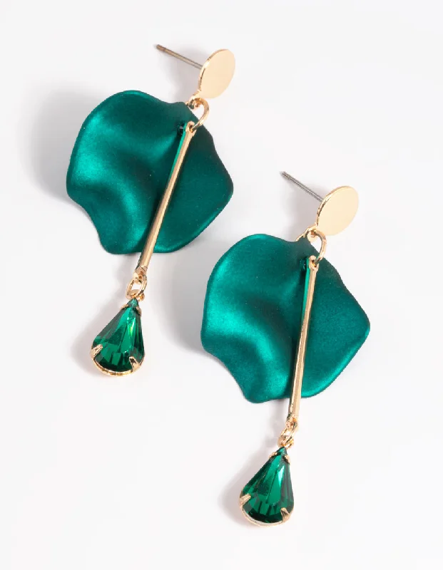 Beautiful silver earrings with sapphires-Green Petal & Pear Stone Drop Earrings