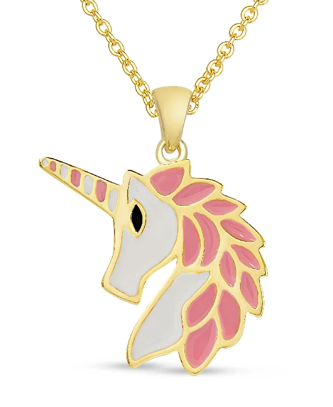 Luxury necklaces with topaz stones-Unicorn Pendant Necklace (Pink/White)