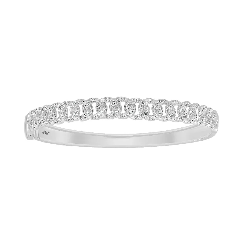 Gorgeous bracelets with freshwater pearls-LADIES BANGLE 1.00CT ROUND DIAMOND 14K WHITE GOLD