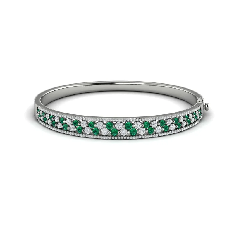 Trendy leather bracelets for women-Diamond and Emerald Hinged Bangle