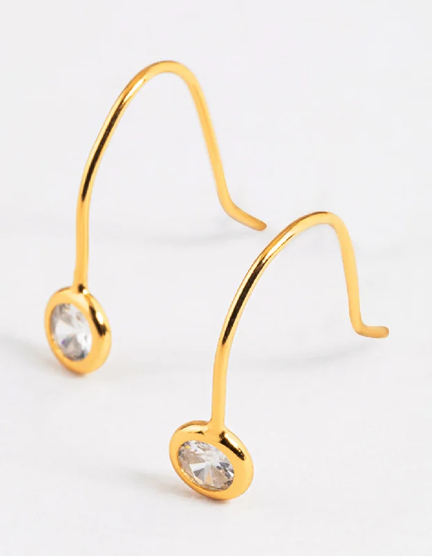 Gorgeous hoop earrings with diamonds-Gold Plated Sterling Silver Encased Cubic Zirconia Drop Earrings