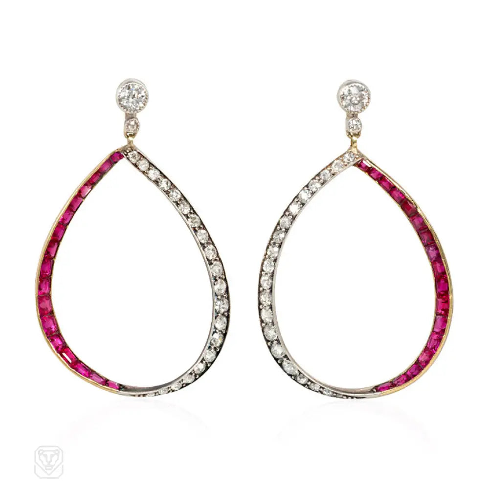 Unique earrings with black diamonds-Edwardian ruby and diamond hoop earrings