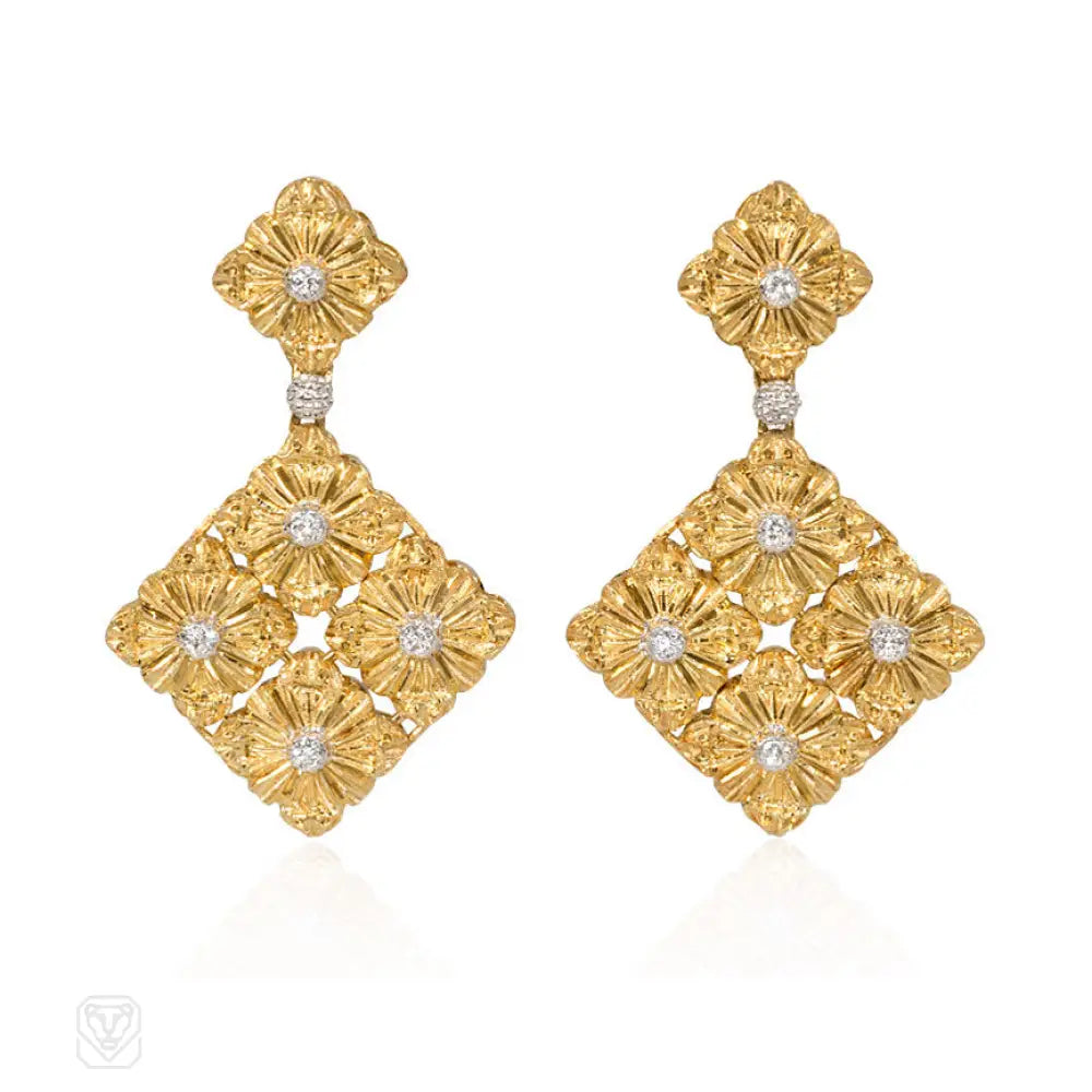 Custom earrings with birthstone settings-Gold and diamond "Cassettoni" earrings, Buccellati