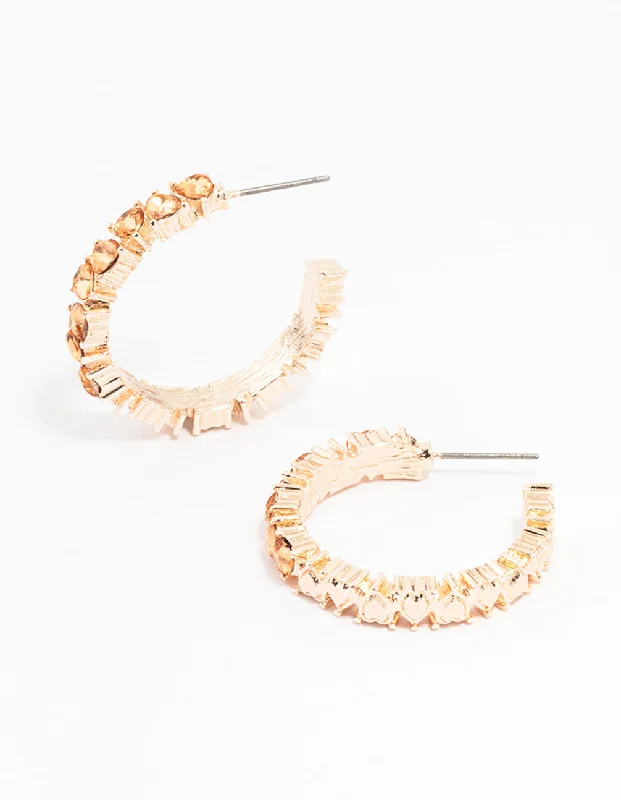 Trendy earrings with tassel designs-Rose Gold Diamante Pear Hoop Earrings