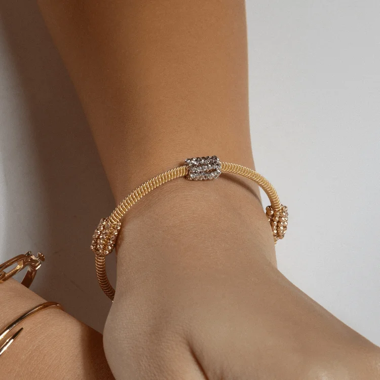 Elegant silver cuff bracelets-Real Gold 3 Color Roller Stretchable Adjustable Size Bangle 55 MM 3056 (SIZE 13 - 19) BA1323