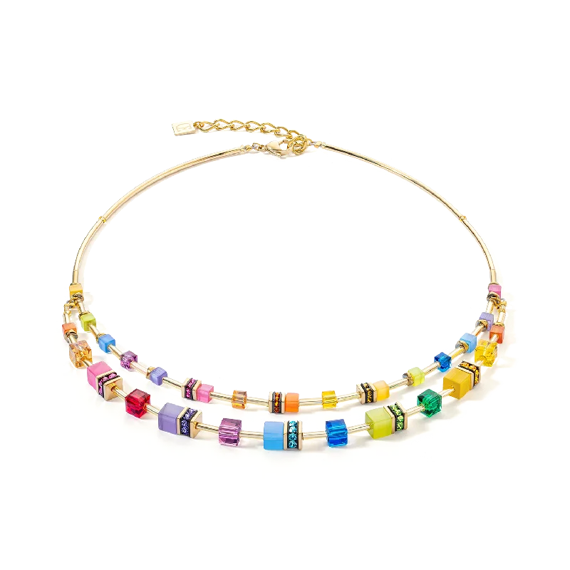 Beautiful sapphire necklaces for women-GeoCUBE® Iconic Layer necklace gold-rainbow