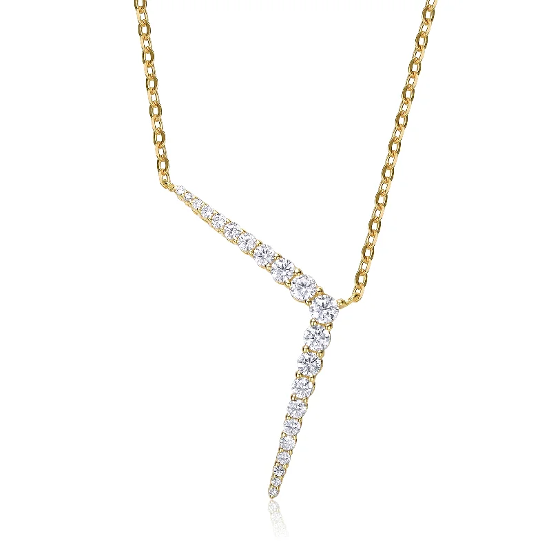 Beautiful silver necklaces for gifts-14k Yellow Gold Plated with Cubic Zirconia Solar Chevron Necklace in Sterling Silver