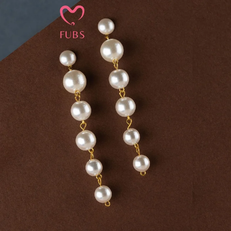 Unique earrings with fancy-cut diamonds-Long White Pearl  Earrings