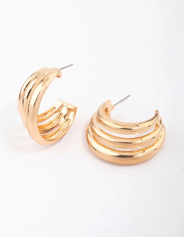 Trendy hoop earrings for women-Gold Layered C-Shaped Illusion Hoop Earrings