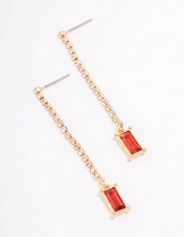 Gorgeous silver earrings with rubies-Red Cup Chain Radiant Drop Earrings