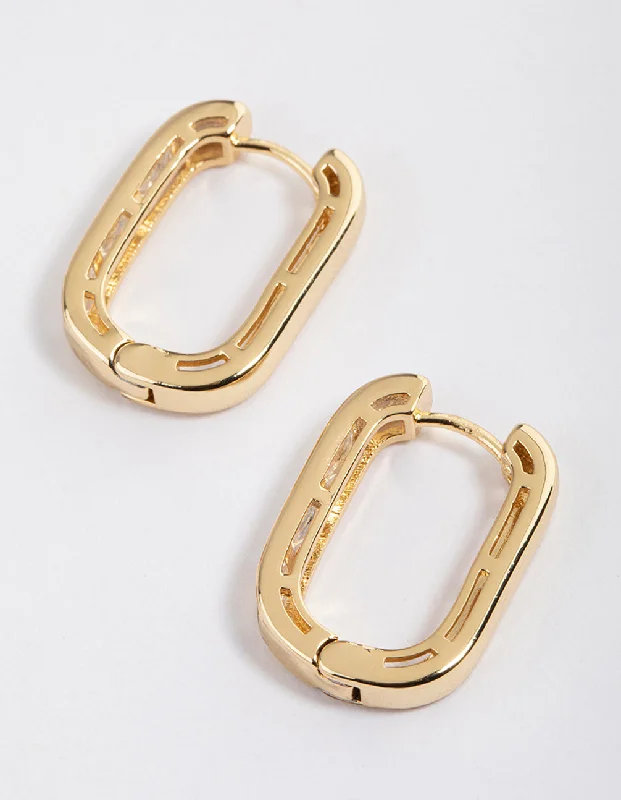 Luxury earrings with sapphires-Gold Plated Oval Baguette Hoop Earrings