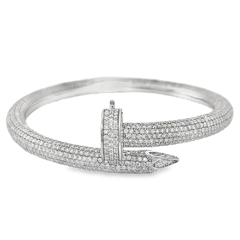 Statement bangles for special occasions-Thick Nail Moissanite Bangle .925 Sterling Silver