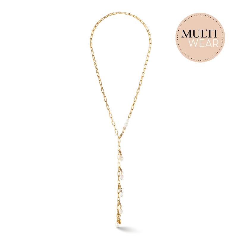 Luxury necklaces with topaz stones-Modern chain necklace with freshwater pearl charms gold