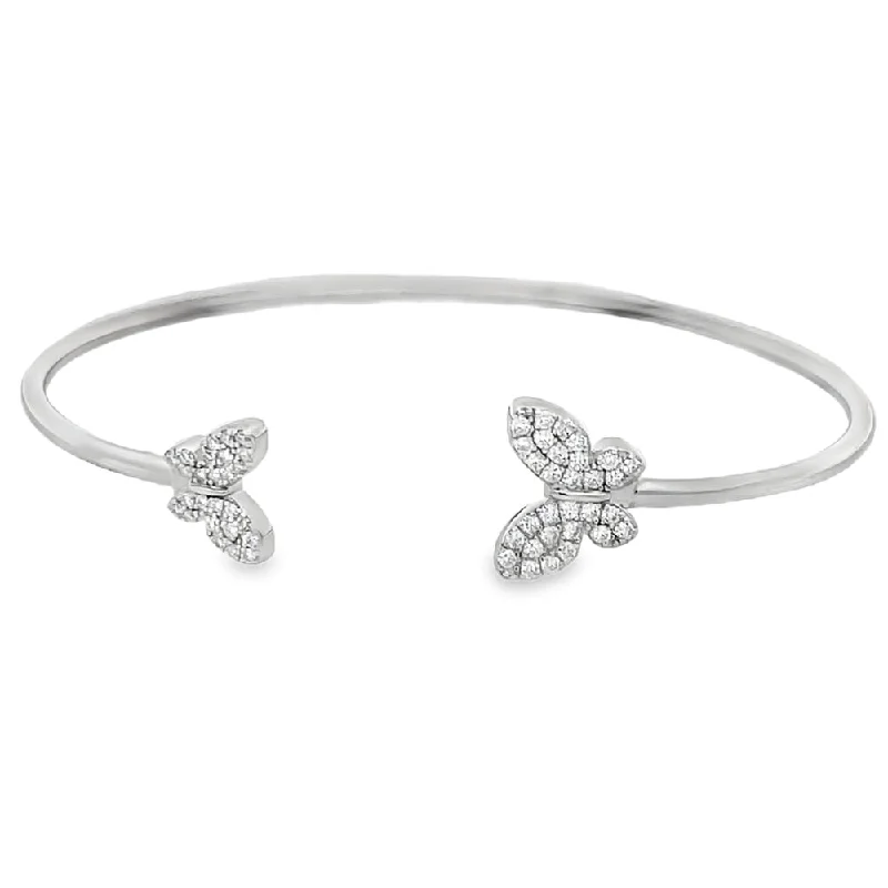 Trendy bangles with gemstones-Butterfly Moissanite Iced Out Bangle .925 Sterling Silver