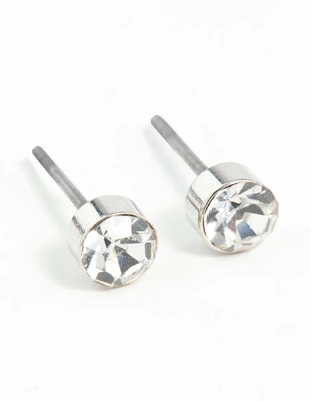 Affordable earrings for evening wear-Silver Diamante Stud Earrings 2MM