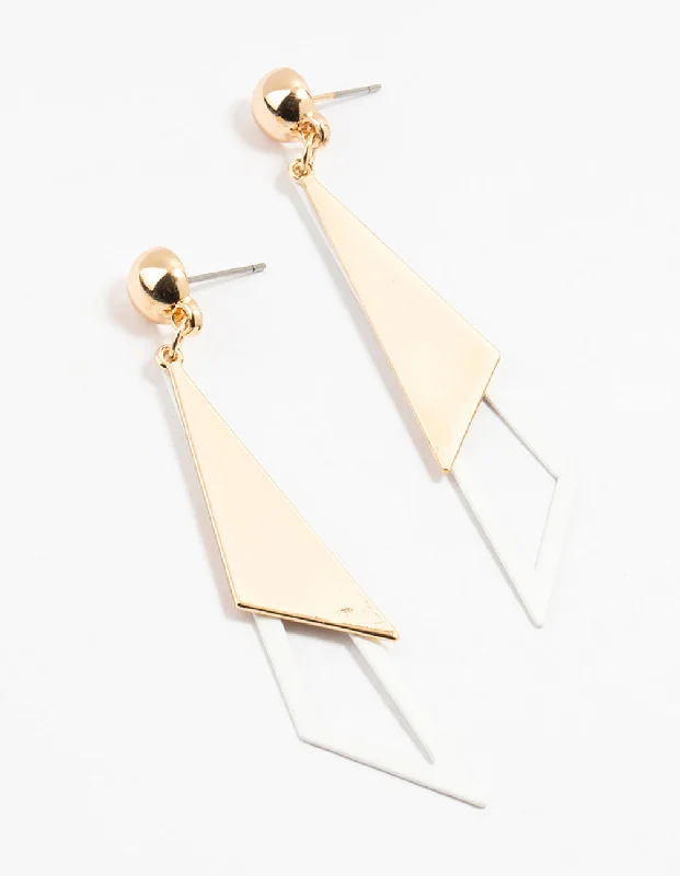 Gorgeous chandelier earrings for women-Gold Cutout Triangle Drop Earrings