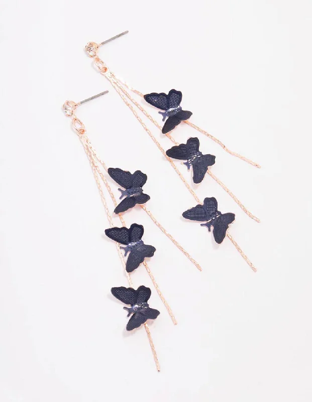 Beautiful earrings with zirconia stones-Gold Butterfly Drop Earrings