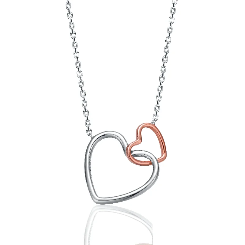 Fashionable necklaces with colorful beads-Sterling Silver and Rose Gold Plated Two-Tone Heart Necklace