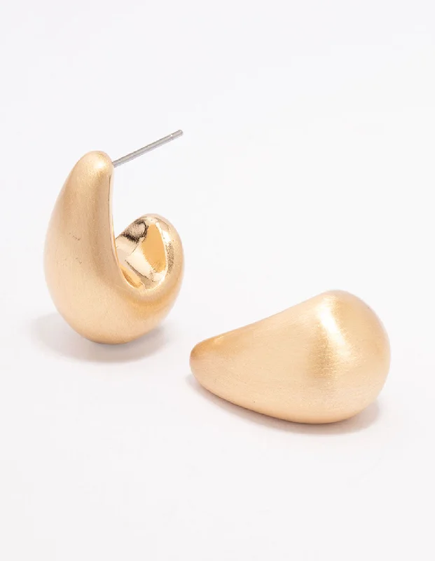 Elegant drop earrings for women-Gold Large Smooth Teardrop Earrings