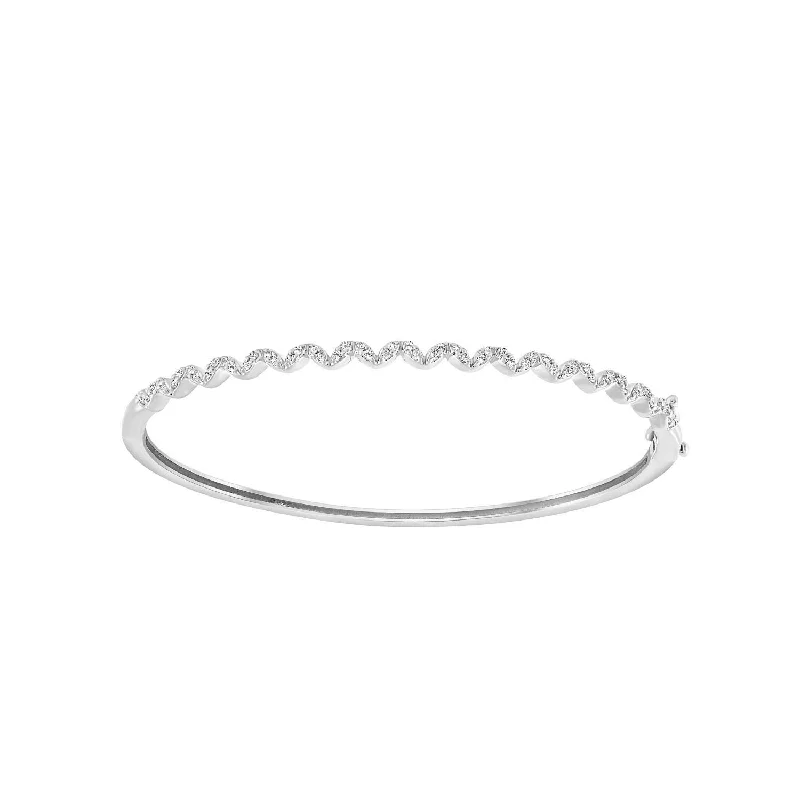 Simple gold bracelets for casual wear-LADIES BANGLE 0.33CT ROUND DIAMOND 14K WHITE GOLD